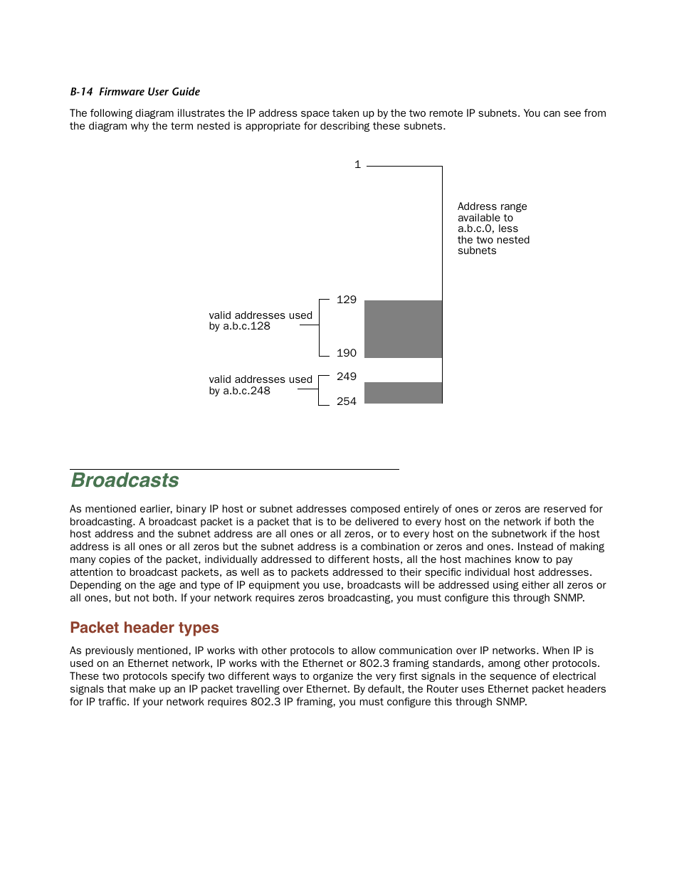 Broadcasts, Packet header types | Netopia Firmware 4000-Series User Manual | Page 306 / 314