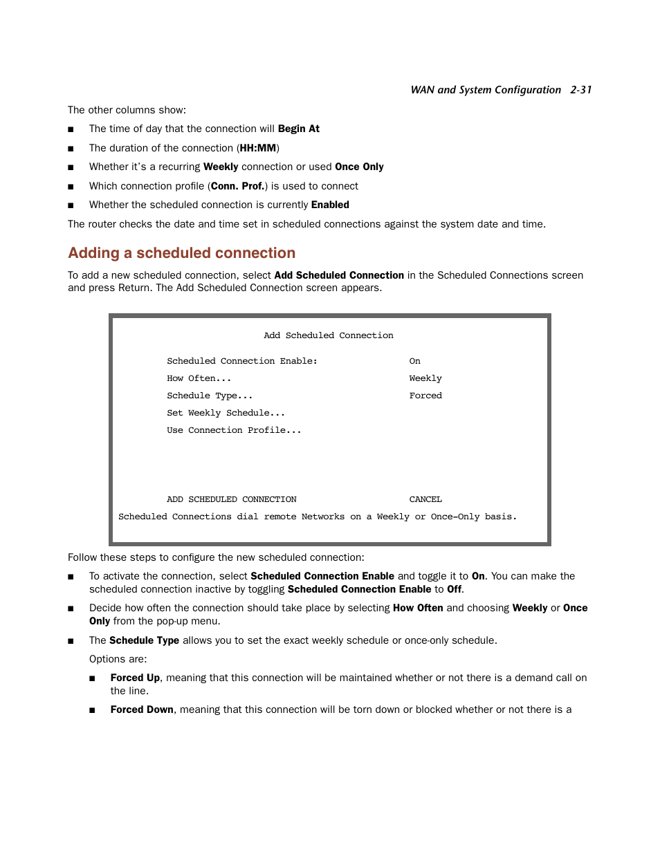 Adding a scheduled connection, Adding a scheduled connection -31 | Netopia Firmware 4000-Series User Manual | Page 49 / 314