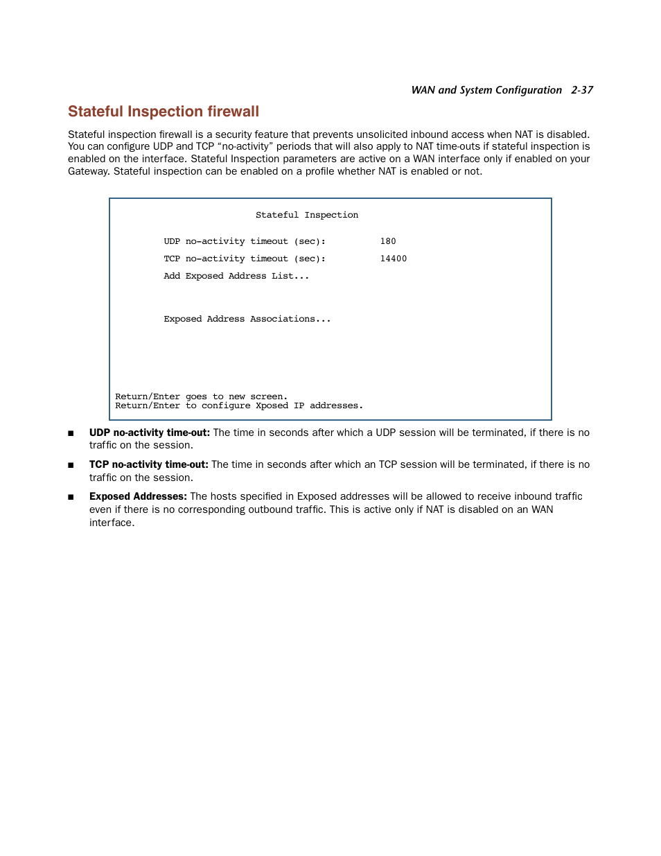 Stateful inspection firewall, Stateful inspection firewall -37, Stateful inspection ﬁrewall | Netopia Firmware 4000-Series User Manual | Page 55 / 314