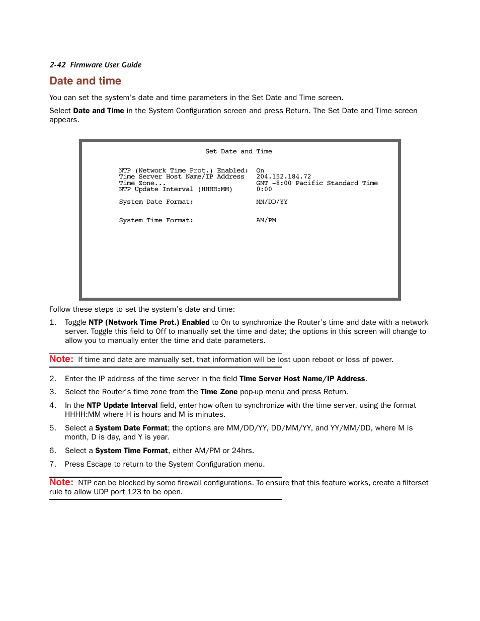 Date and time, Date and time -42 | Netopia Firmware 4000-Series User Manual | Page 60 / 314