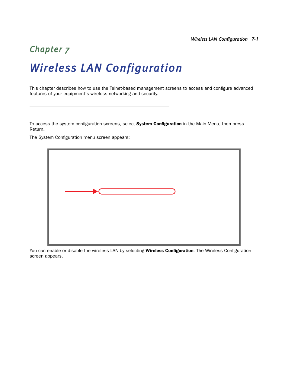 Wireless lan configuration, Wireless configuration, Chapter 7 — wireless lan configuration -1 | Wireless configuration -1 | Netopia 3387W-ENT User Manual | Page 33 / 44