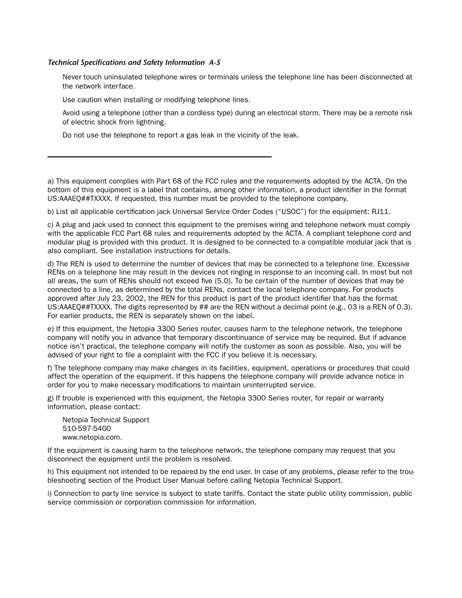 Fcc part 68 information | Netopia 3387W-ENT User Manual | Page 43 / 44