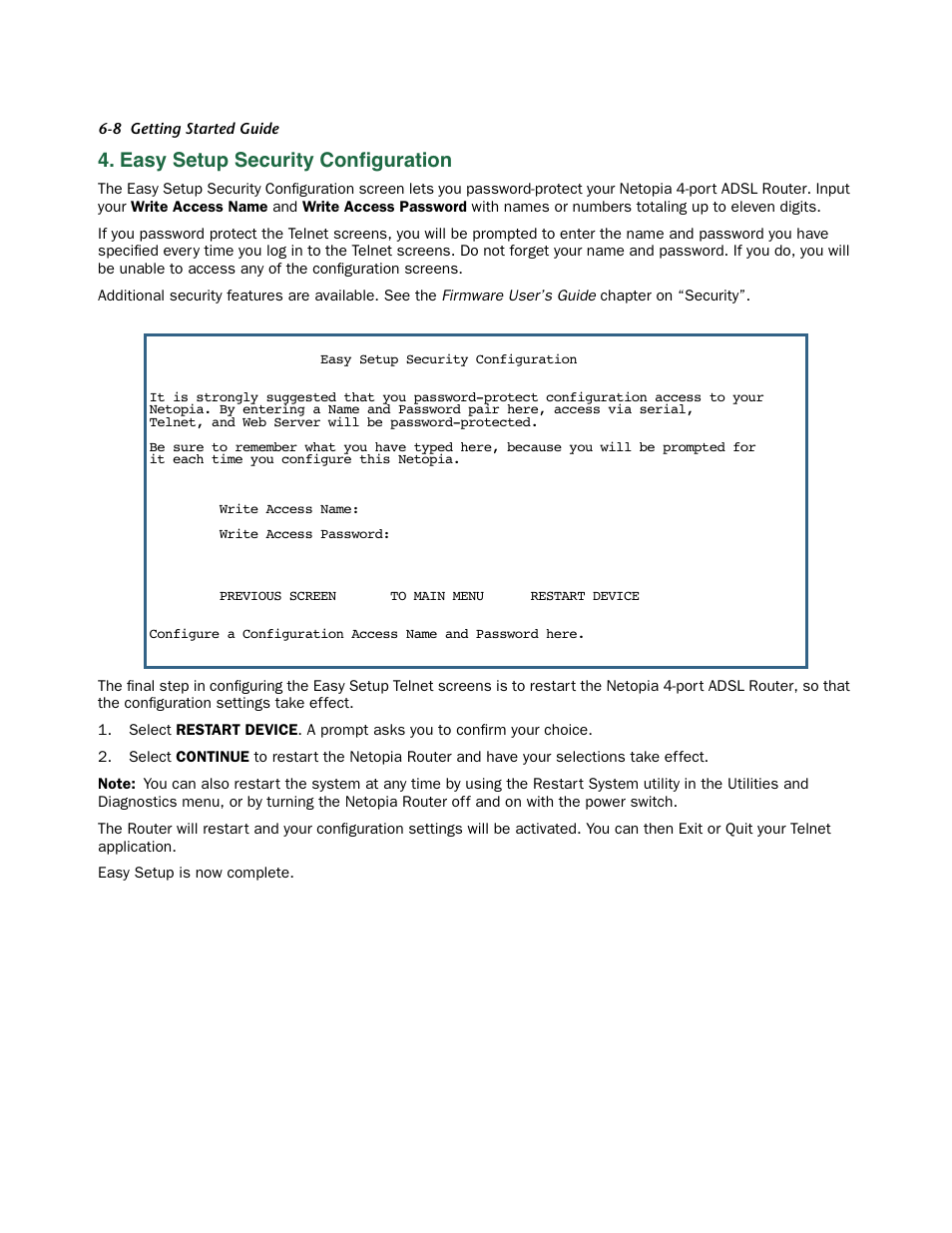 Easy setup security configuration, Easy setup security configuration -8, Easy setup security conﬁguration | Netopia 3356-ENT User Manual | Page 30 / 36