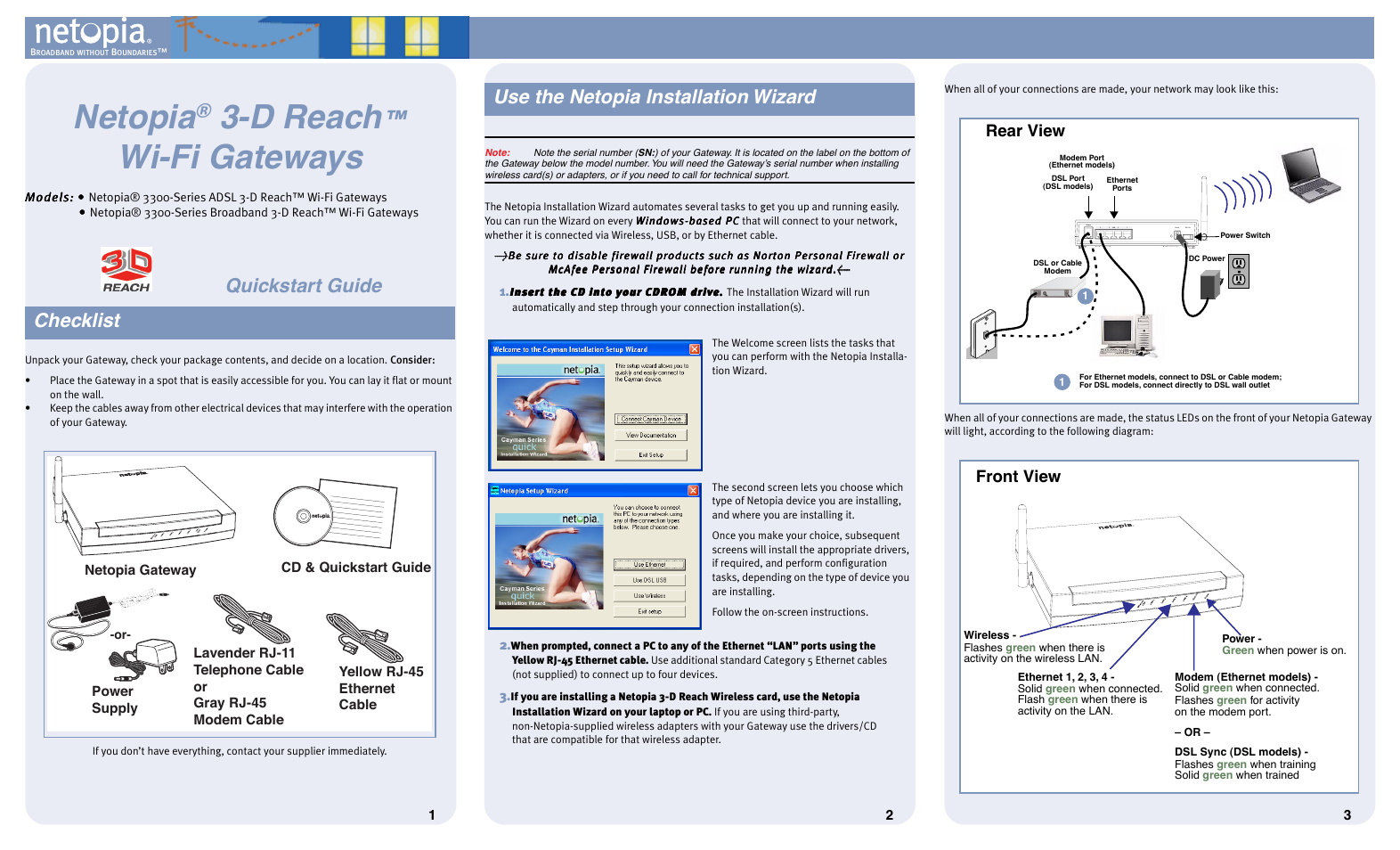 Netopia 3-D REACH 3300 User Manual | 2 pages