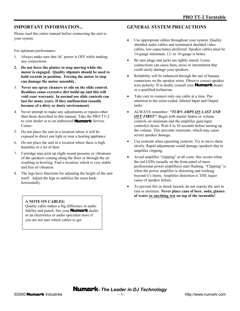 Numark Industries PRO TT-2 User Manual | Page 3 / 12