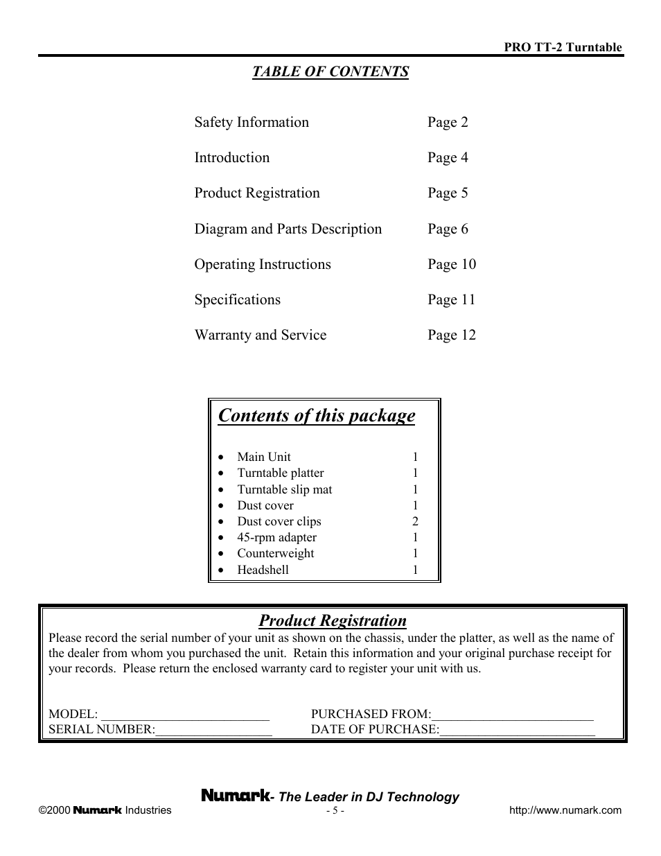 Numark Industries PRO TT-2 User Manual | Page 5 / 12