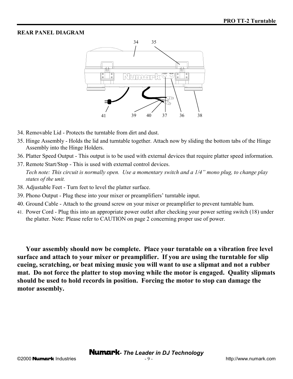 Numark Industries PRO TT-2 User Manual | Page 9 / 12