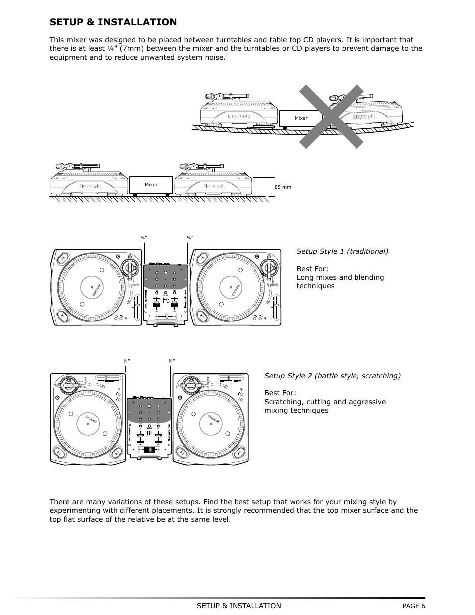 Setup & installation | Numark Industries DM-950 User Manual | Page 7 / 12
