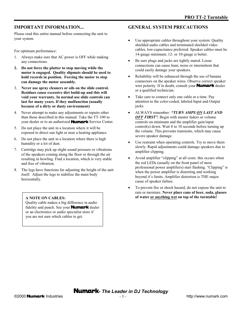 Numark Industries TT-100 User Manual | Page 3 / 12