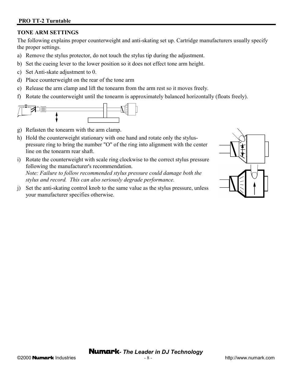 Numark Industries TT-100 User Manual | Page 8 / 12