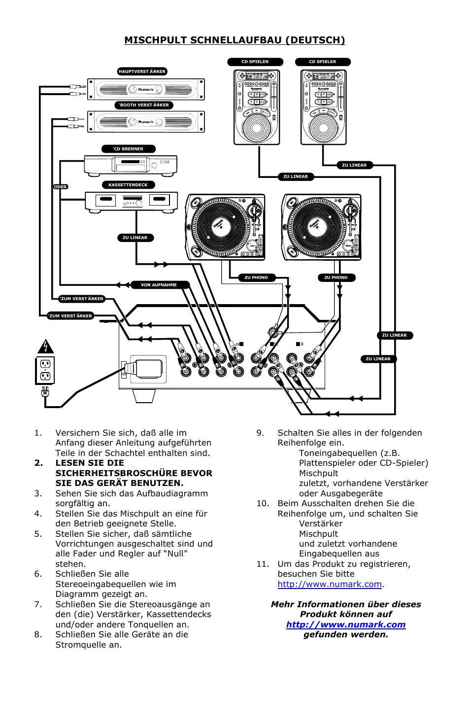 Mischpult schnellaufbau (deutsch) | Numark Industries DM3050 User Manual | Page 6 / 13