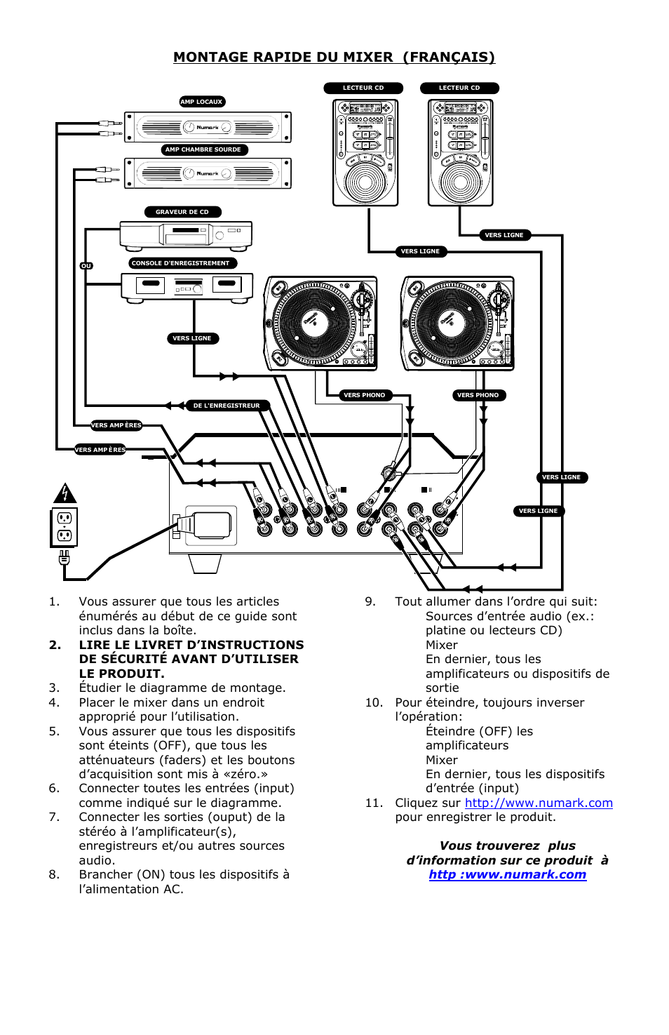 Montage rapide du mixer (français) | Numark Industries DM3050 User Manual | Page 9 / 13
