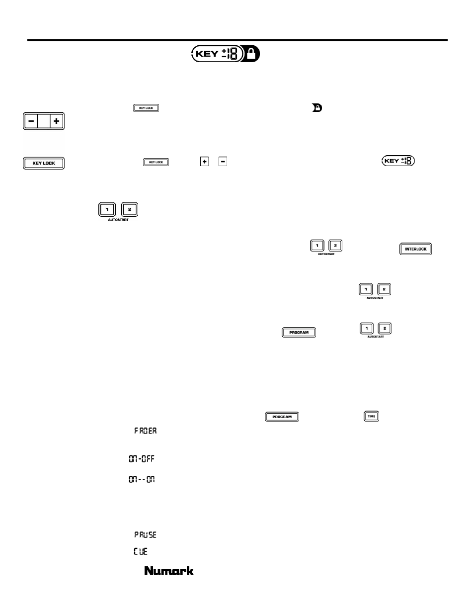 Cdn90, Key lock / key change, Auto start | Fader start/remote switch start, The leader in dj technology | Numark Industries CDN90 User Manual | Page 13 / 24