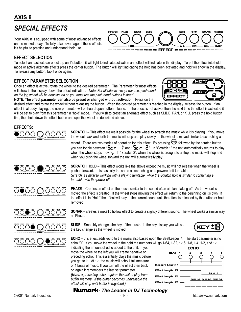 Special effects, Axis 8 | Numark Industries AXIS 8 Premium User Manual | Page 14 / 20