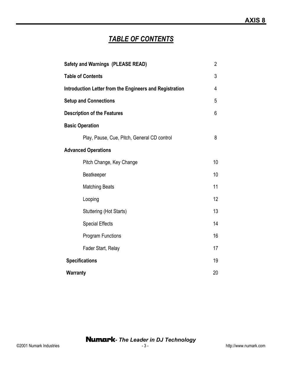 Numark Industries AXIS 8 Premium User Manual | Page 3 / 20