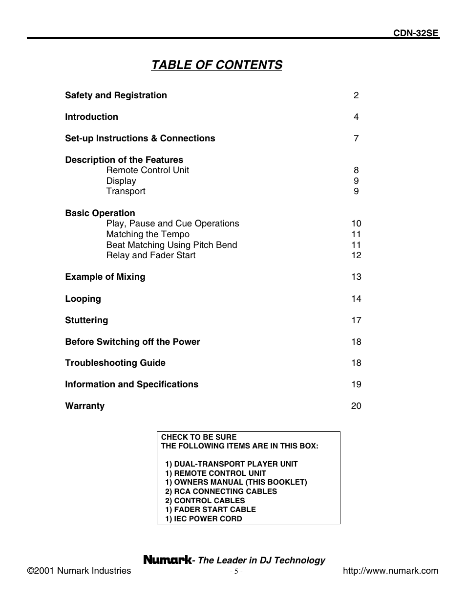 Numark Industries CDN-32SE User Manual | Page 5 / 20