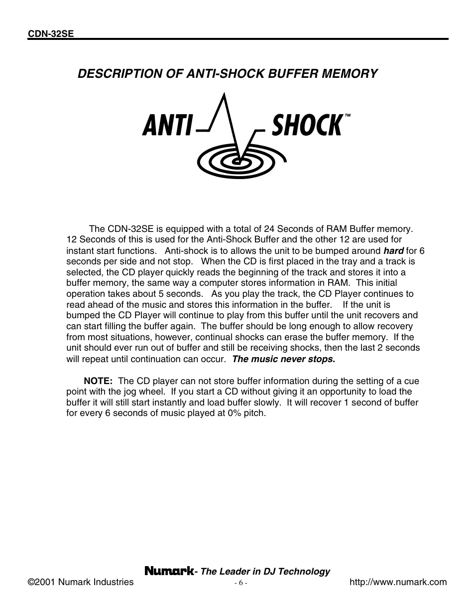 Numark Industries CDN-32SE User Manual | Page 6 / 20