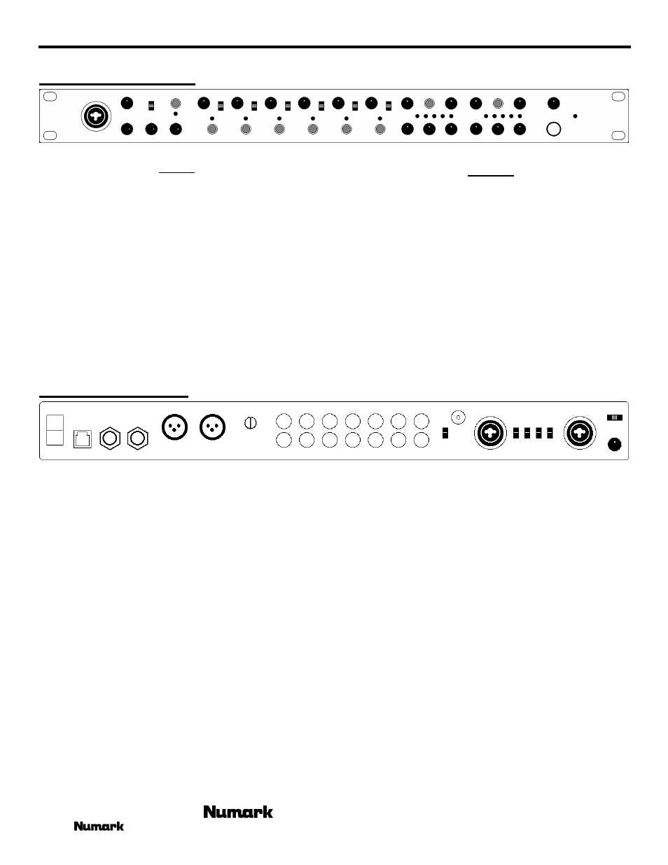 Front panel features, Rear panel features | Numark Industries RM6 User Manual | Page 5 / 8
