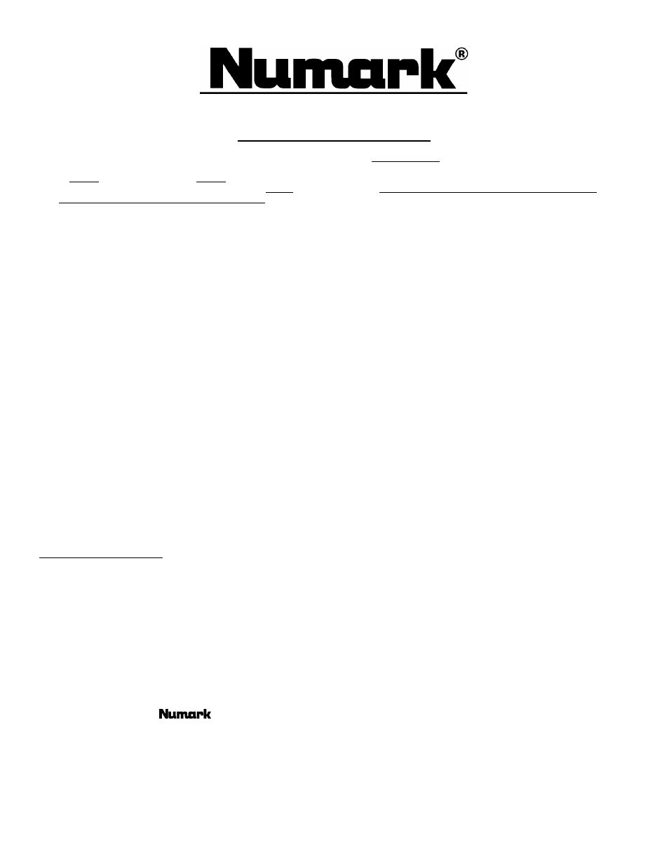 Professional disc jockey products, Limited product warranty, Return information | Numark Industries RM6 User Manual | Page 8 / 8