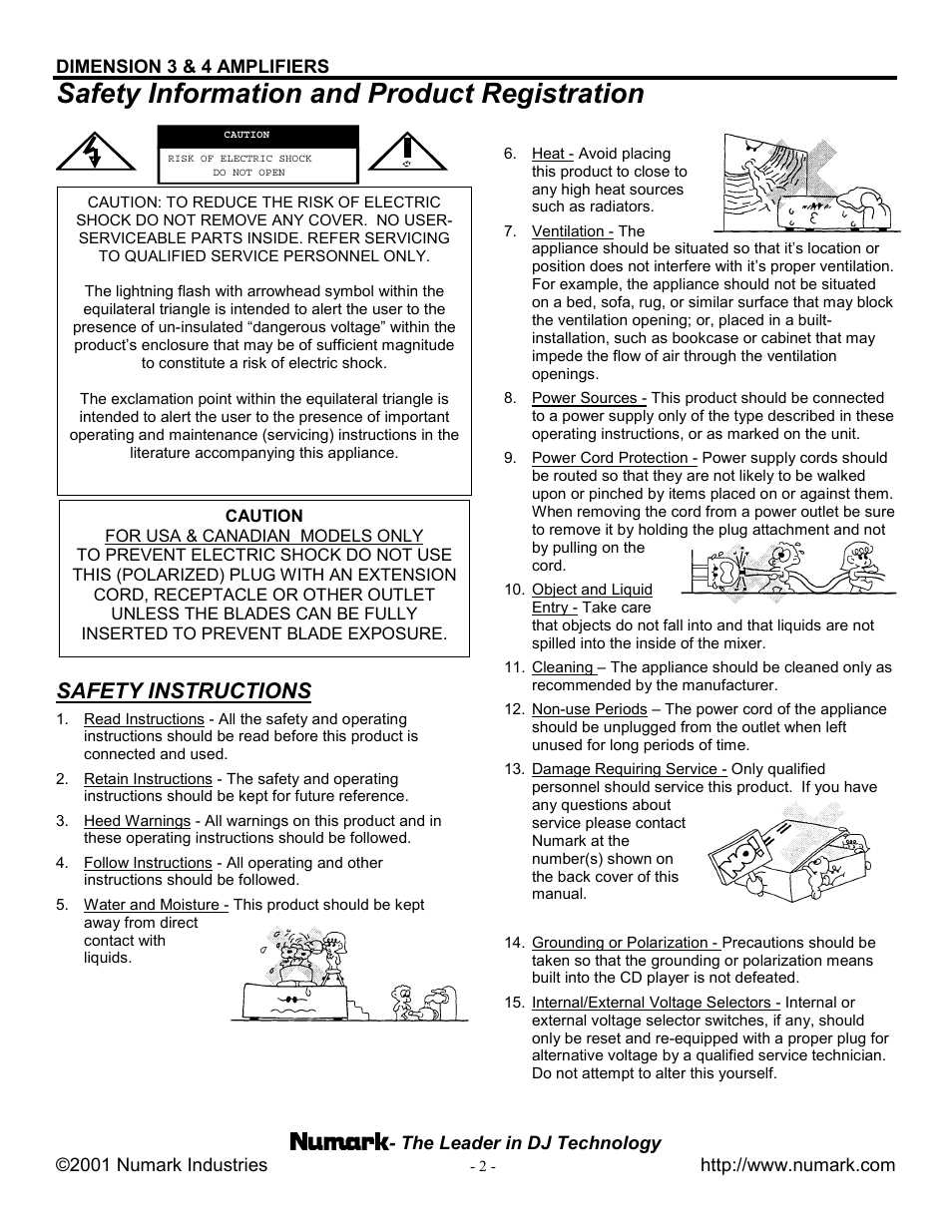 Safety information and product registration, Safety instructions | Numark Industries 3 User Manual | Page 2 / 8