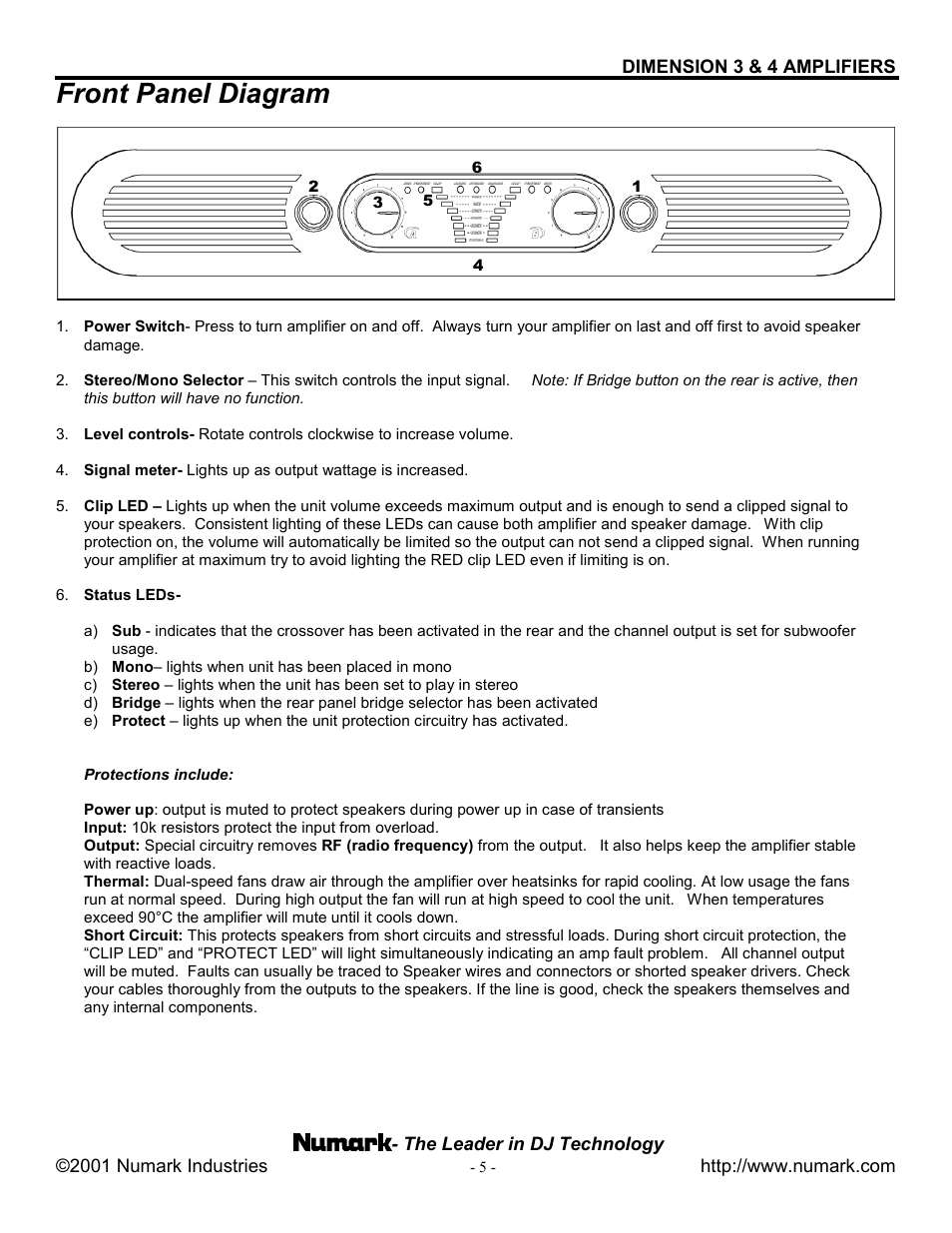 Front panel diagram | Numark Industries 3 User Manual | Page 5 / 8