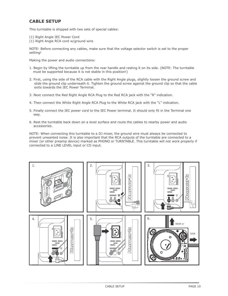 Cable setup | Numark Industries TT200 User Manual | Page 10 / 13