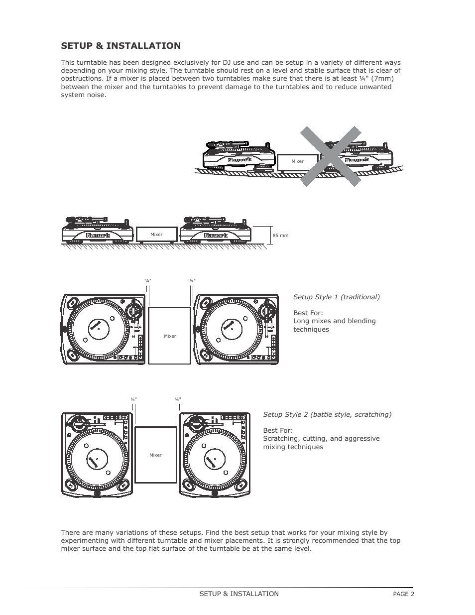 Setup & installation | Numark Industries TT200 User Manual | Page 2 / 13