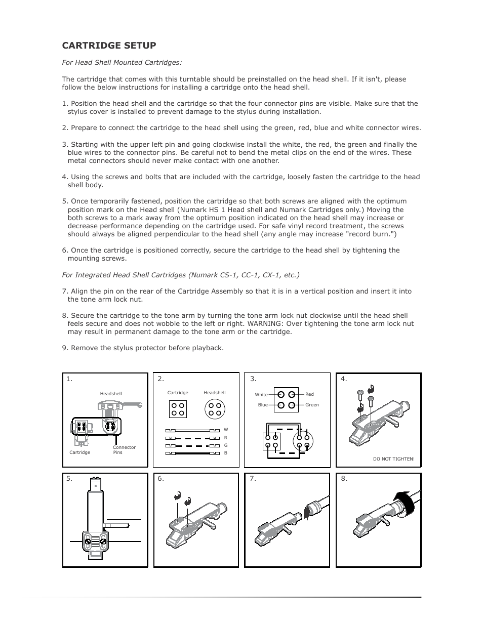 Cartridge setup | Numark Industries TT200 User Manual | Page 4 / 13