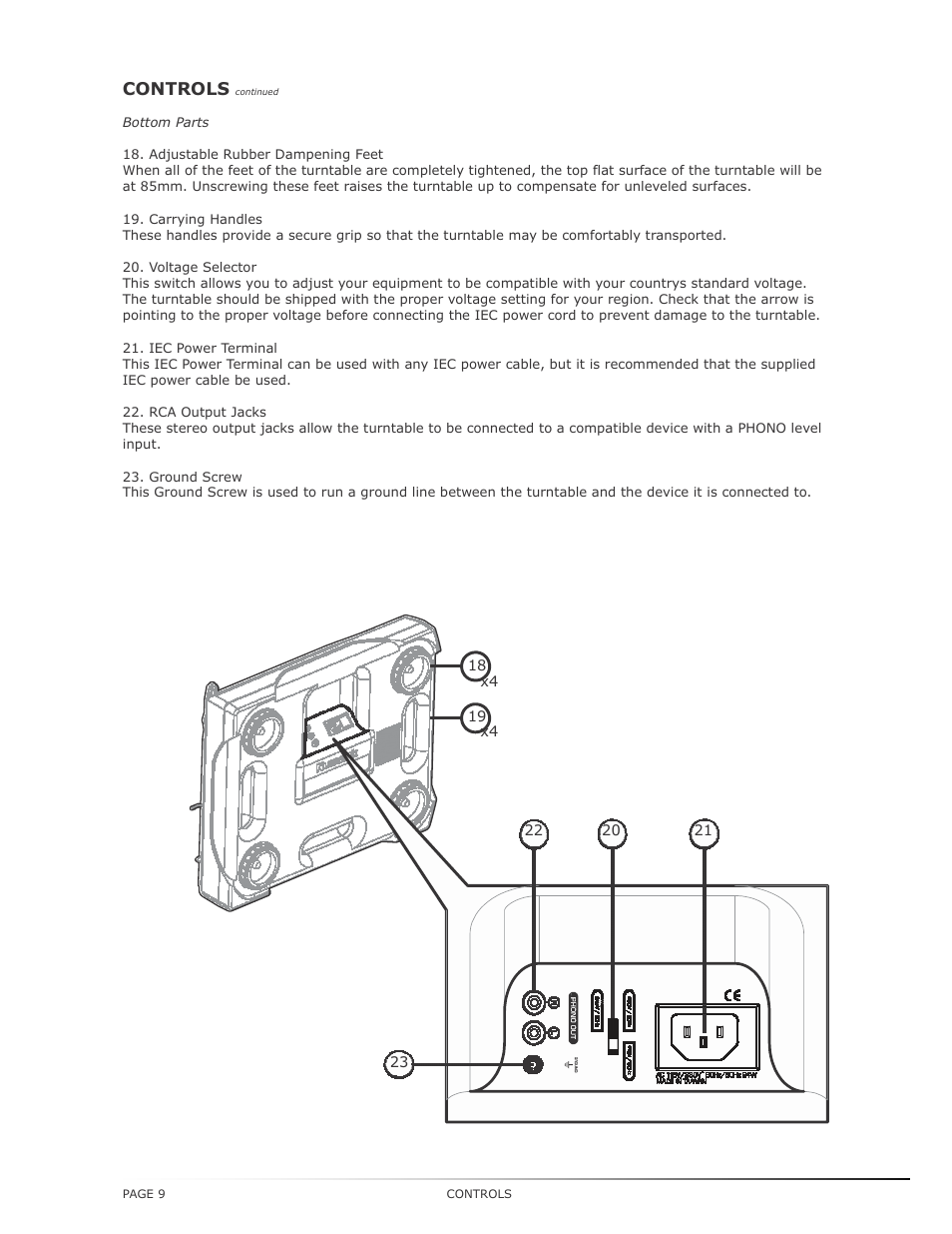 Controls | Numark Industries TT200 User Manual | Page 9 / 13