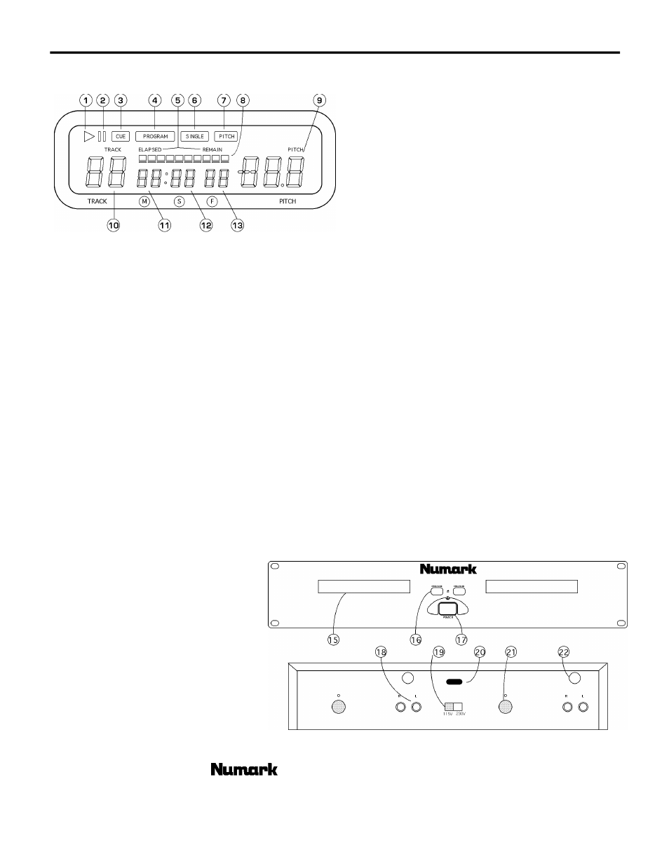 Lcd display features, Transport features | Numark Industries CDN-20S User Manual | Page 7 / 12