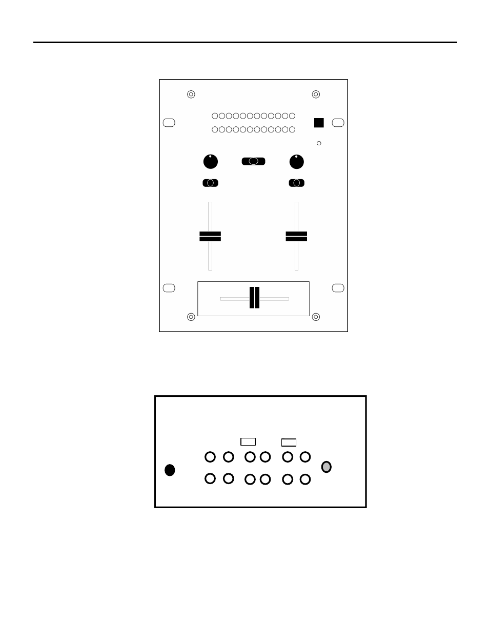 Dm900ex front panel diagram, Dm900ex rear panel diagram | Numark Industries DM900EX User Manual | Page 6 / 12