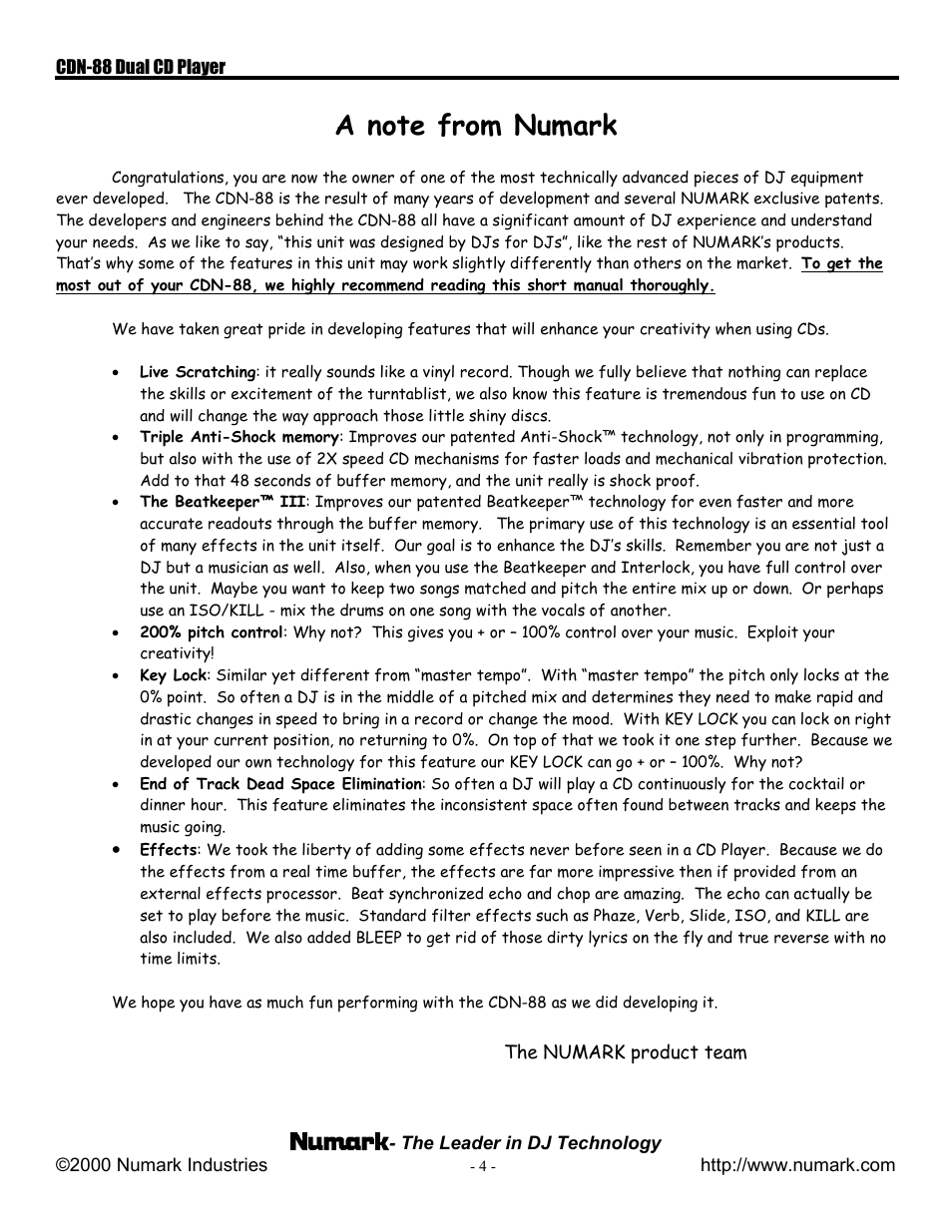 Numark Industries CDN-88 User Manual | Page 4 / 16