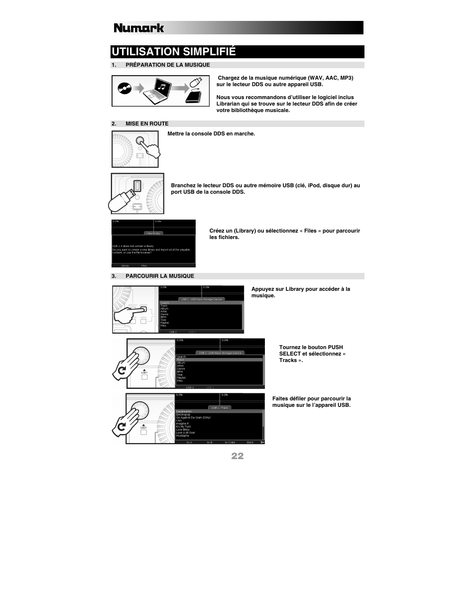 Utilisation simplifié | Numark Industries DDS80 User Manual | Page 22 / 40