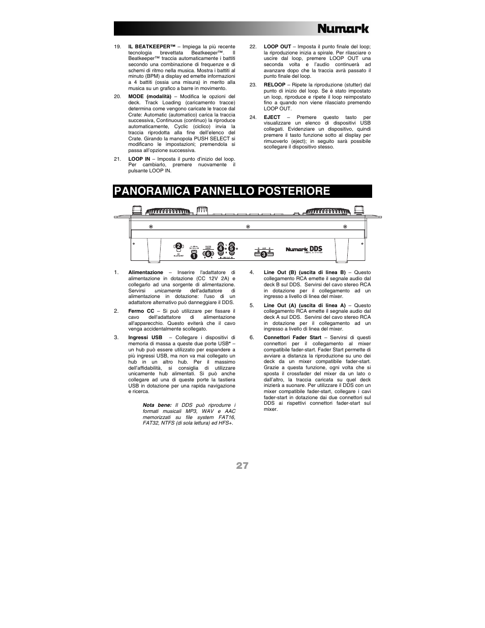 Panoramica pannello posteriore | Numark Industries DDS80 User Manual | Page 27 / 40