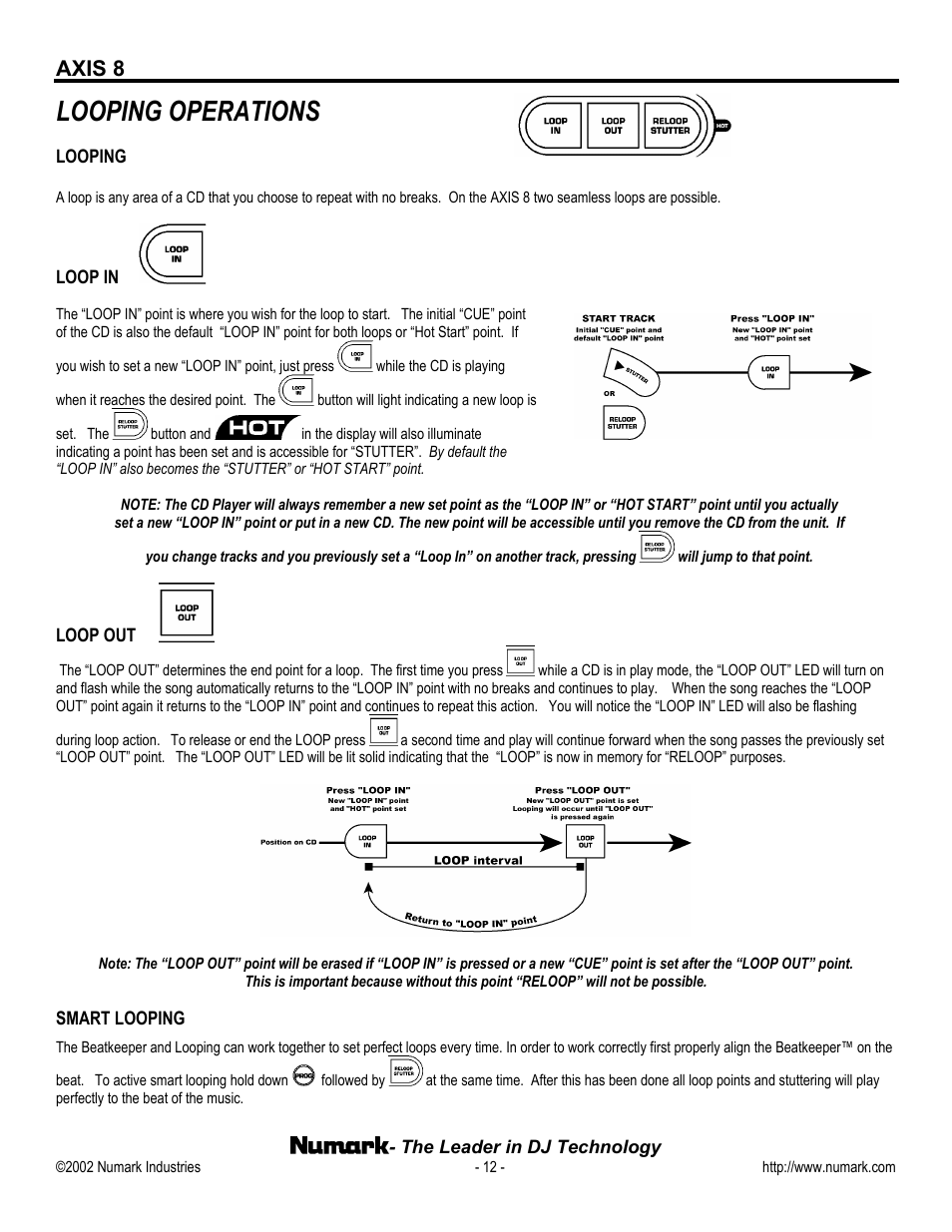 Looping operations, Axis 8 | Numark Industries AXIS 8 User Manual | Page 12 / 24