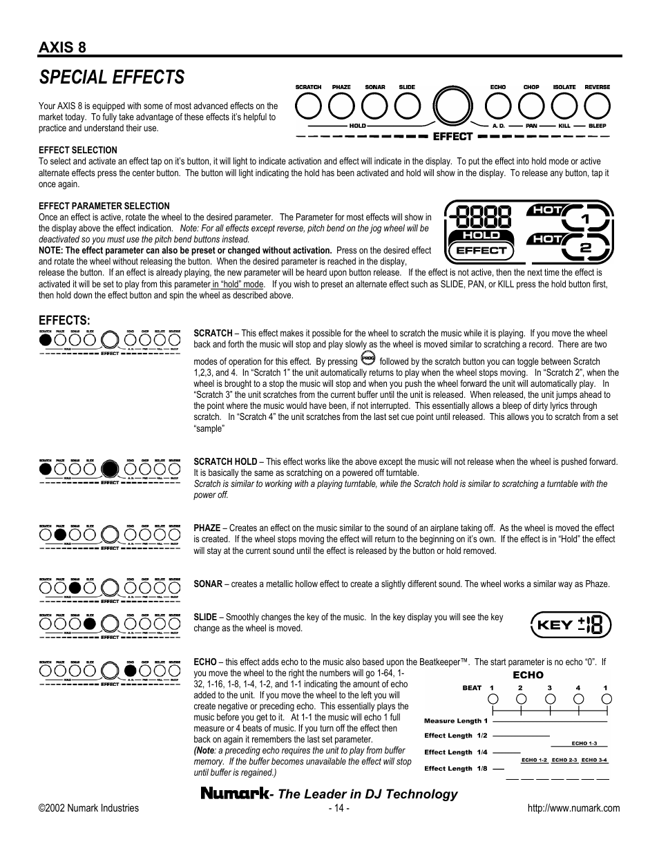 Special effects, Axis 8 | Numark Industries AXIS 8 User Manual | Page 14 / 24