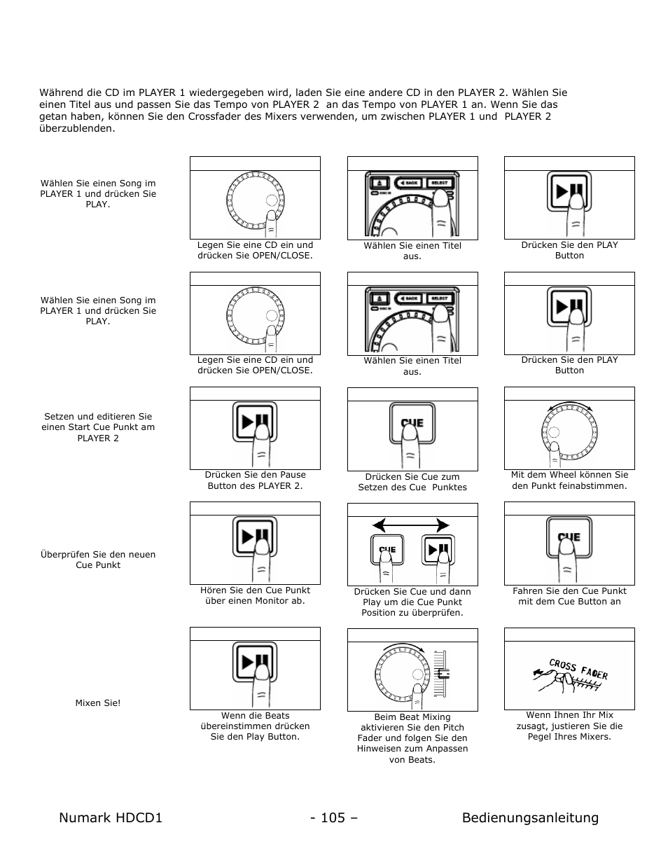 Mixen mit zwei cd playern, Numark hdcd1 - 105 – bedienungsanleitung | Numark Industries HDCD1 User Manual | Page 105 / 132