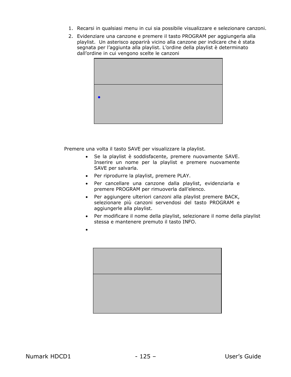 Creare una playlist, Salvare una playlist | Numark Industries HDCD1 User Manual | Page 125 / 132