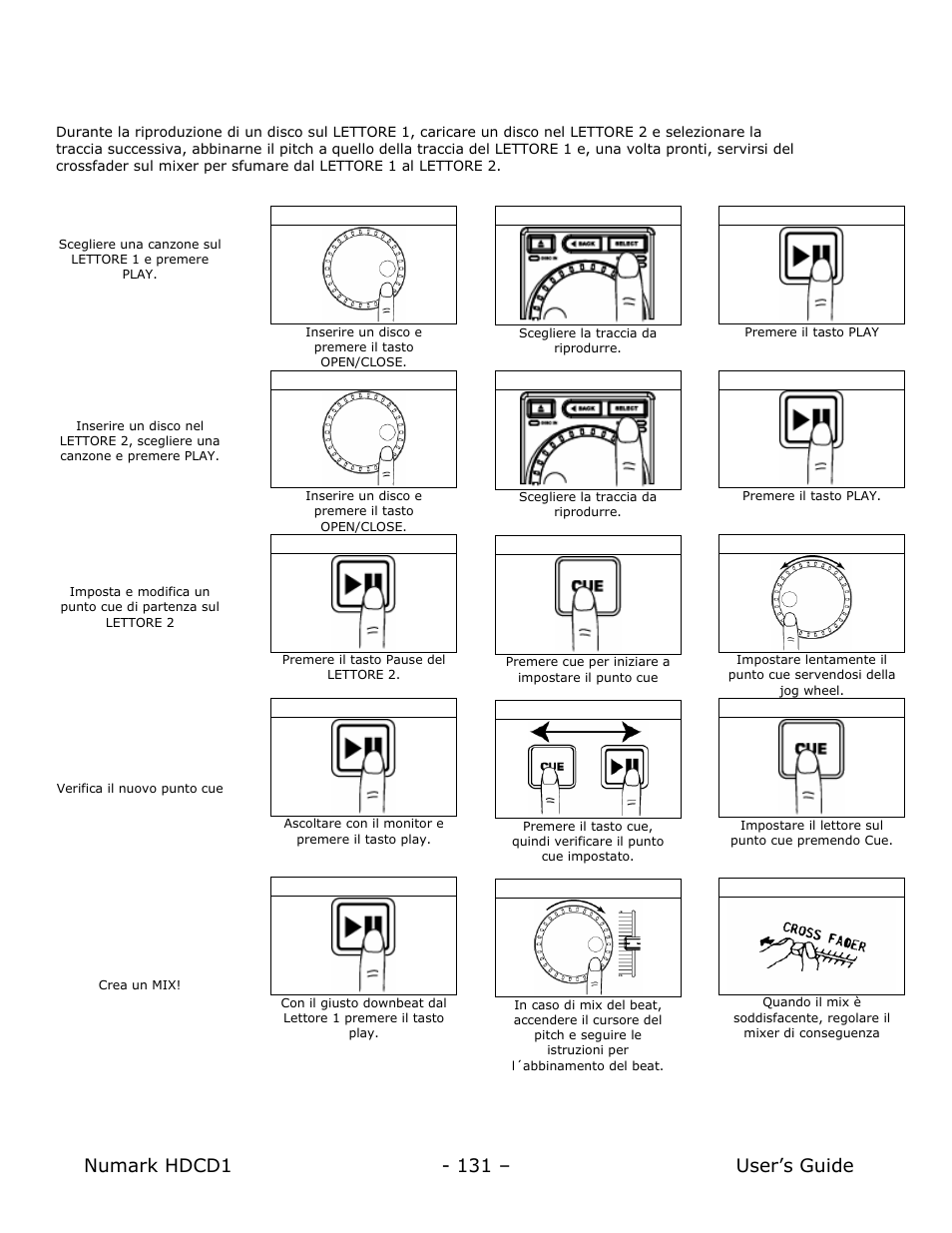 Esempio di mix utilizzando due lettori cd, Numark hdcd1 - 131 – user’s guide | Numark Industries HDCD1 User Manual | Page 131 / 132