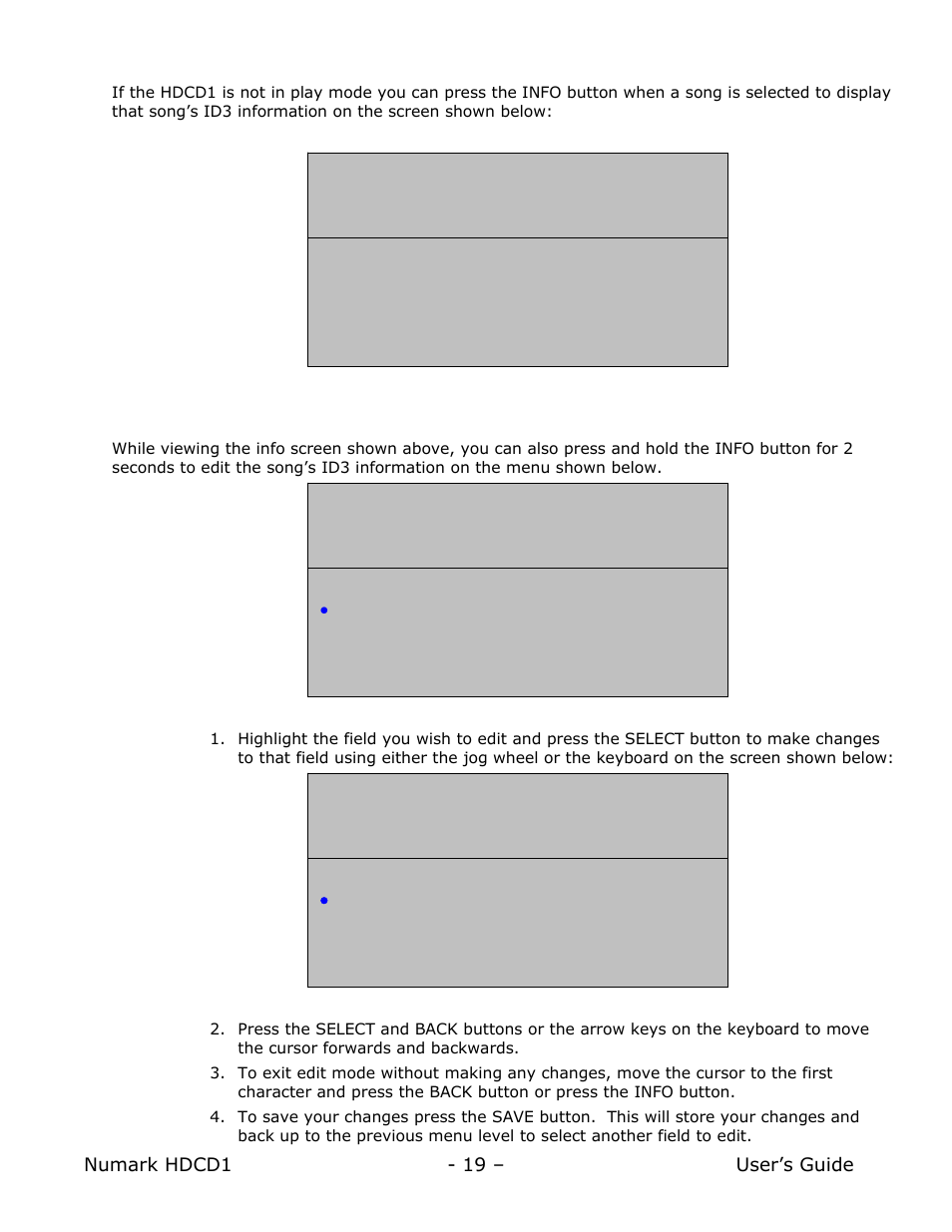 Viewing song information, Editing song information | Numark Industries HDCD1 User Manual | Page 19 / 132