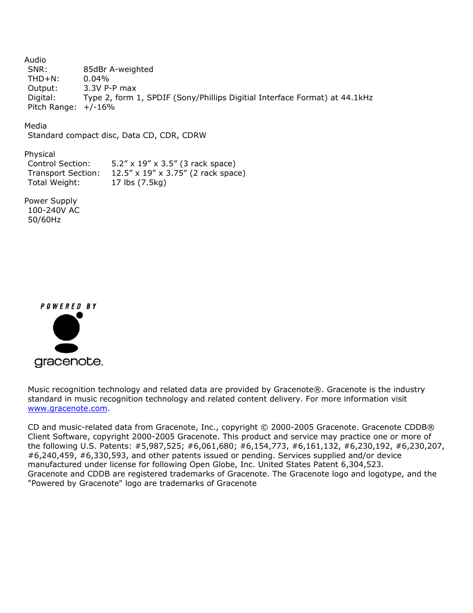 Specifications | Numark Industries HDCD1 User Manual | Page 27 / 132