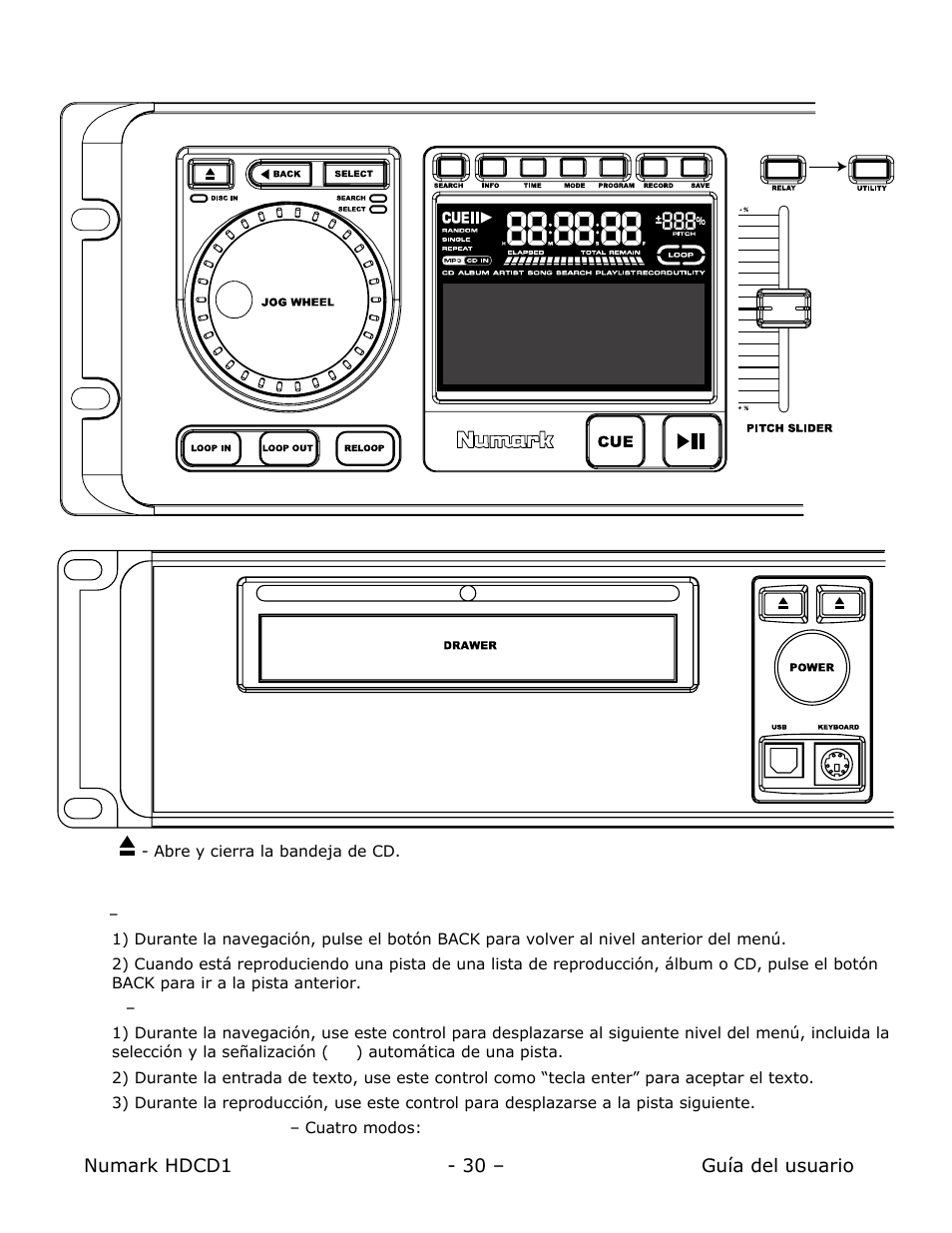 Descripción del panel frontal | Numark Industries HDCD1 User Manual | Page 30 / 132