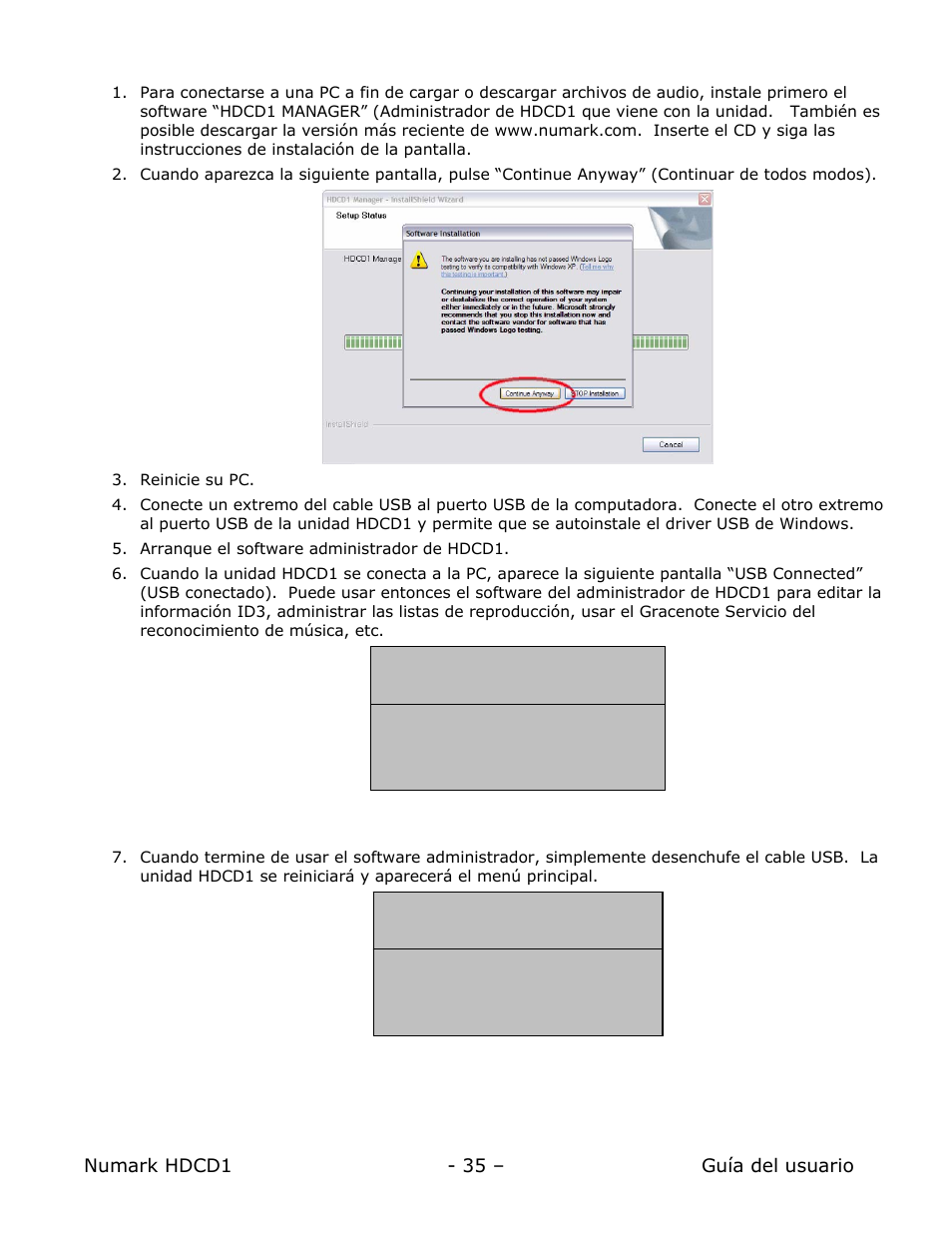 Conexión de la computadora | Numark Industries HDCD1 User Manual | Page 35 / 132