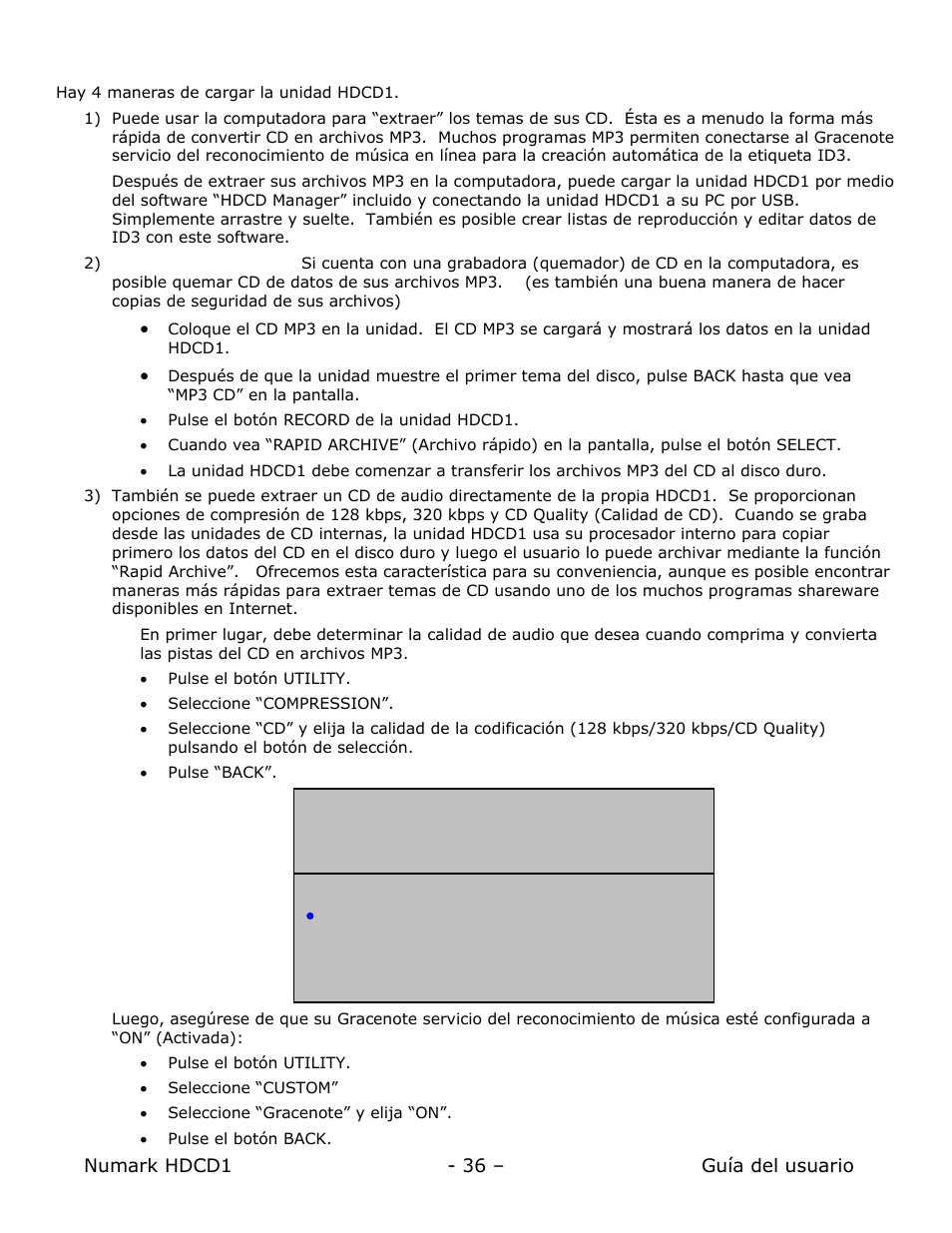 Carga de la unidad hdcd1 | Numark Industries HDCD1 User Manual | Page 36 / 132