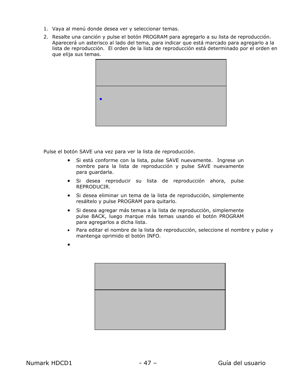 Creación de una lista de reproducción, Archivo de la lista de reproducción | Numark Industries HDCD1 User Manual | Page 47 / 132