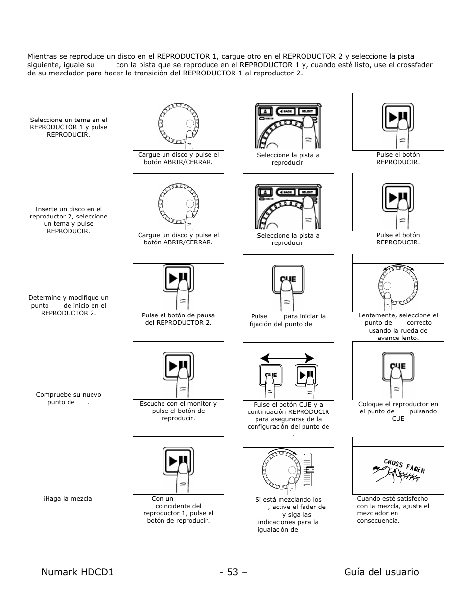 Ejemplo de mezcla usando dos reproductores de cd, Numark hdcd1 - 53 – guía del usuario | Numark Industries HDCD1 User Manual | Page 53 / 132