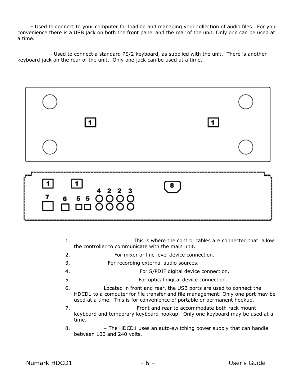Rear panel description | Numark Industries HDCD1 User Manual | Page 6 / 132
