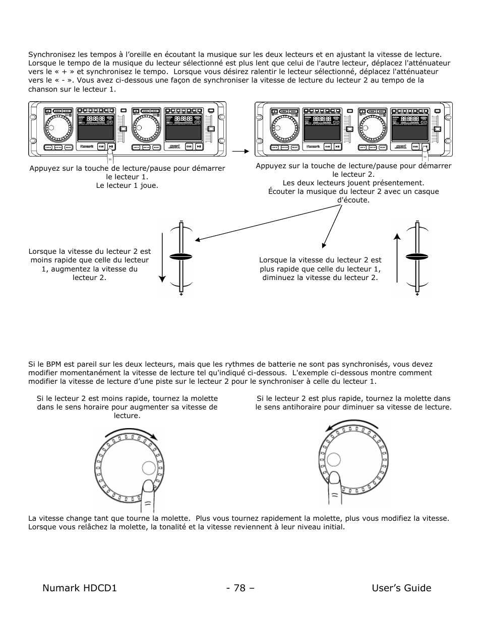 Synchronisation des battements par minutes (bpm), Numark hdcd1 - 78 – user’s guide | Numark Industries HDCD1 User Manual | Page 78 / 132