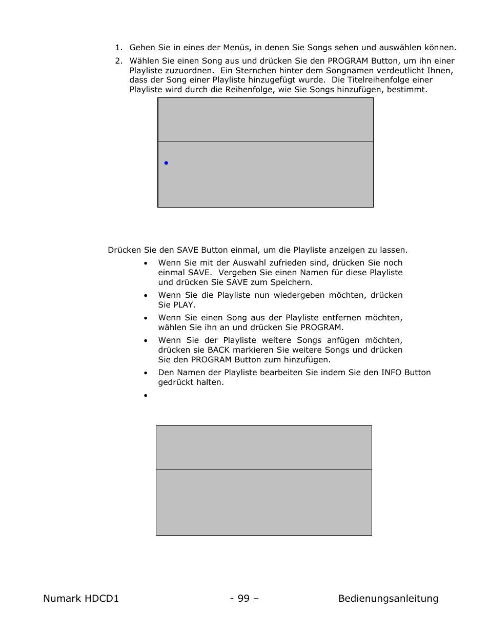 Eine playliste erstellen, Eine playliste speichern | Numark Industries HDCD1 User Manual | Page 99 / 132