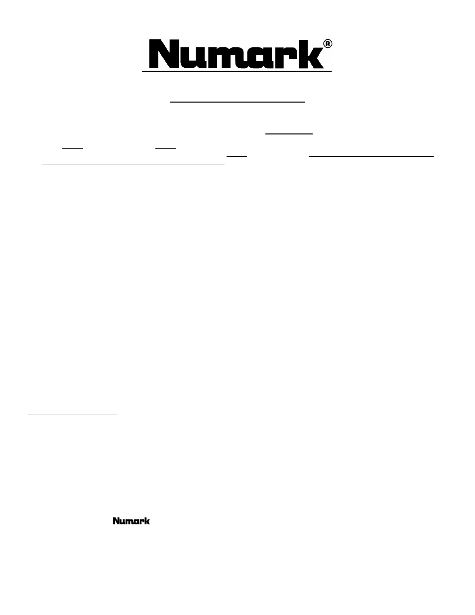 Professional disc jockey products, Limited product warranty, Return information | Numark Industries BLUE DOG DM905 User Manual | Page 8 / 8